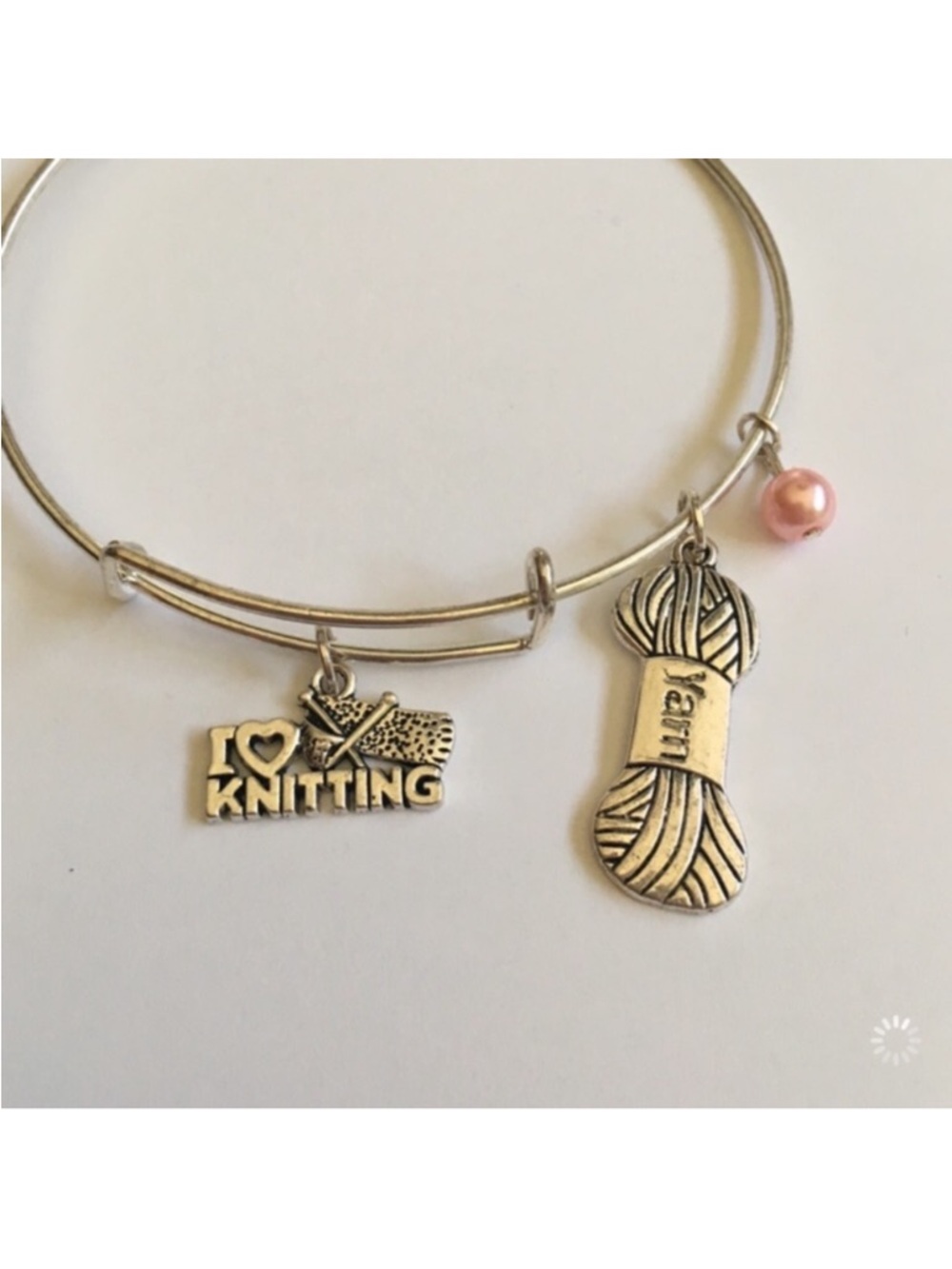 Pink I Love Knitting Yarn Charm Bracelet